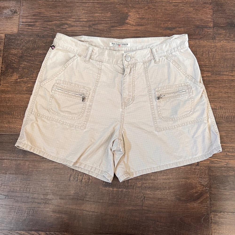 VTG Polo Jeans Company Ralph Lauren Womens Y2K Shorts Beige Utility Pockets 10